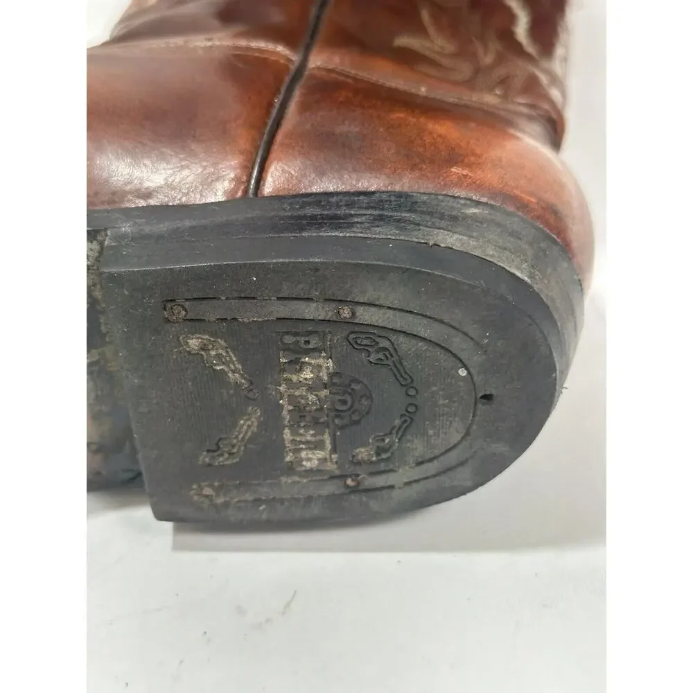 Pistolero Boots Engraved Leather Men’s Sz 7.5 Brown Cowboy Gorgeous‎